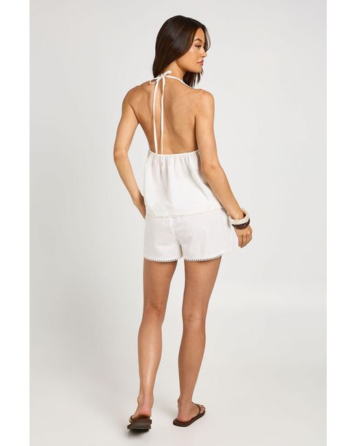 Boohoo White Tall Linen Look Halterneck Top And Shorts Set