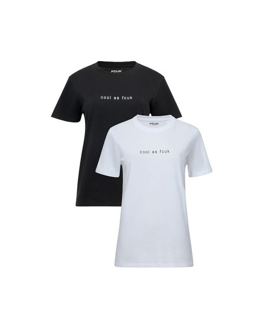 French Connection Black 2 Pack Fcuk Cotton Crew Neck Short Sleeve T-Shirts