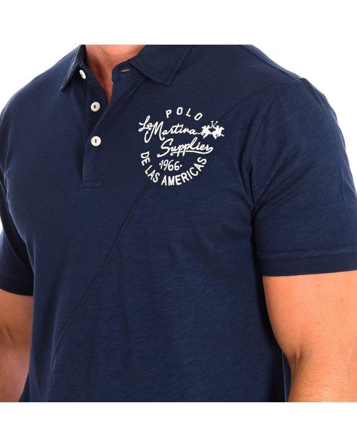 La Martina Blue Short Sleeve Polo Tmp301-pk097 Man Cotton for men