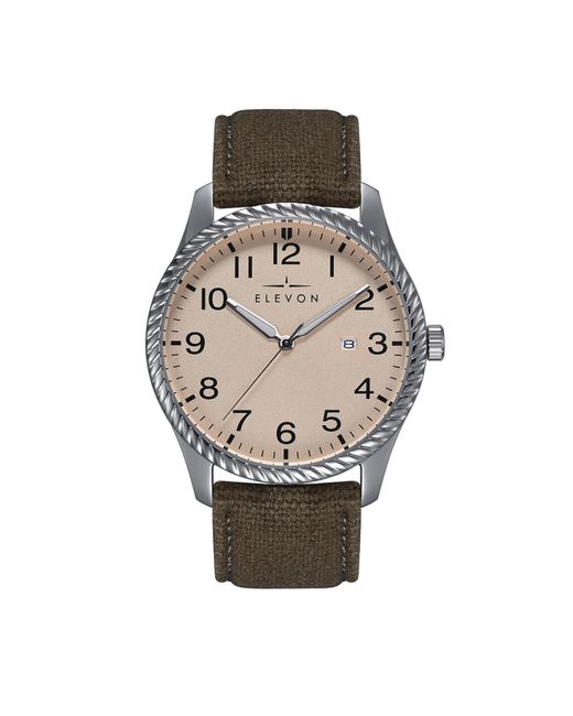 Elevon Watches Metallic Crosswind Canvas-Overlaid Leather-Band Watch W/ Date for men