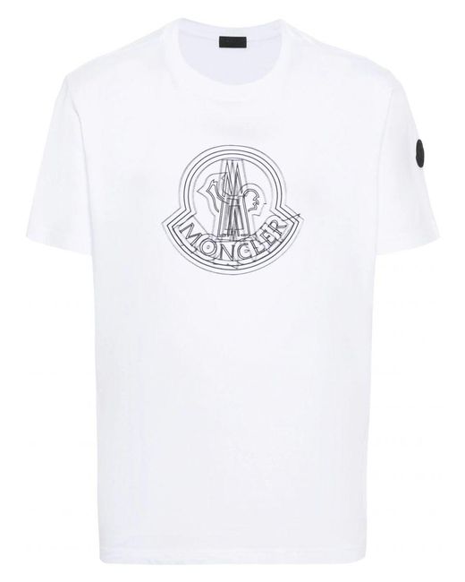 Moncler White Appliqué-Logo Outline Printed T-Shirt for men