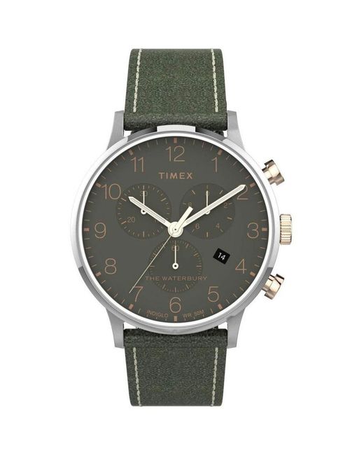 Timex Gray Waterbury Green Watch Tw2t71400 Leather for men