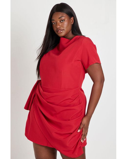 Boohoo Plus Tailored Drape Front Mini Dress