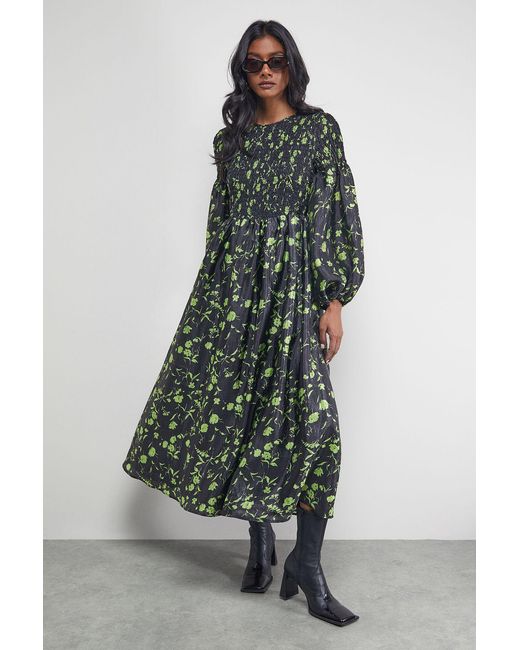 Warehouse Multicolor Petite Textured Organza Shirred Midaxi Dress