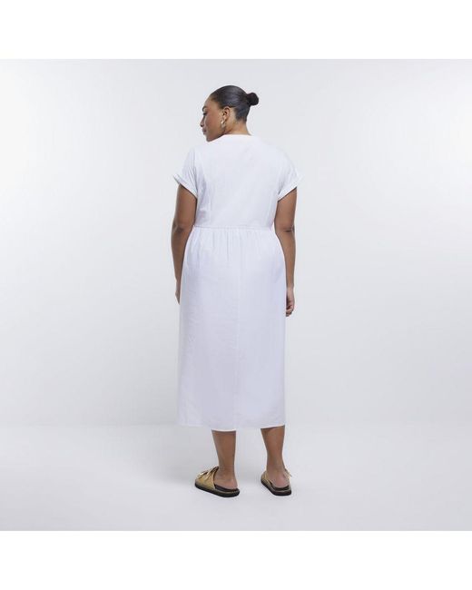 River Island White T-Shirt Midi Dress Plus Poplin Cotton
