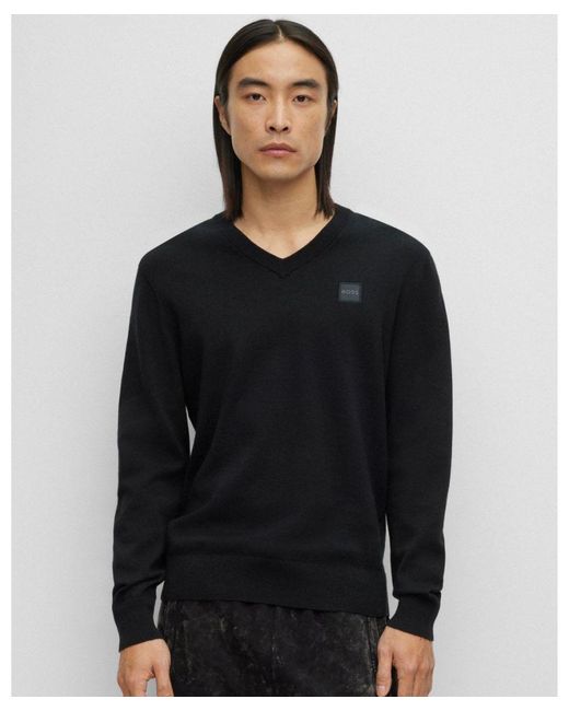 Boss Black Boss Kanovano Cotton-Cashmere Jumper With Logo Patch for men