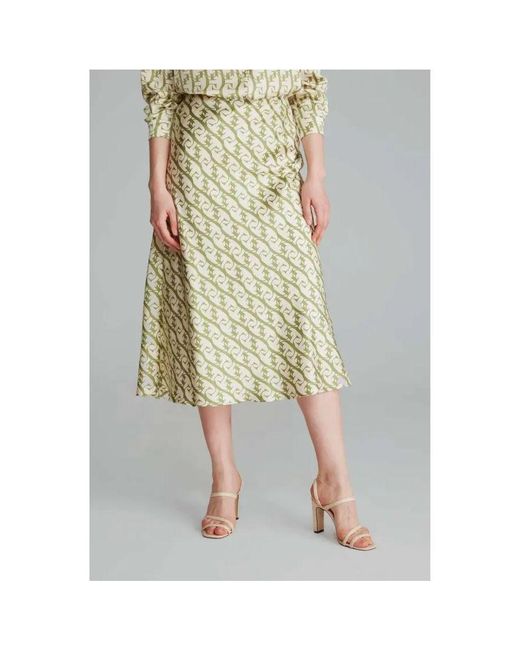 GUSTO Green Monogram Print Satin Skirt