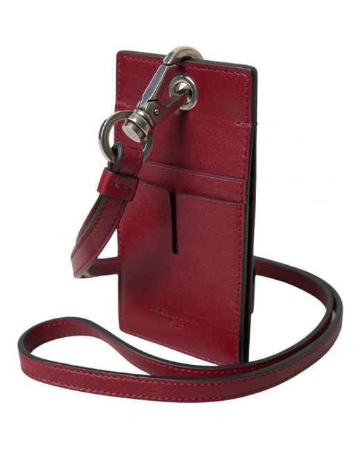 Dolce & Gabbana Red Leather Slim Card Holder With Lanyard for men