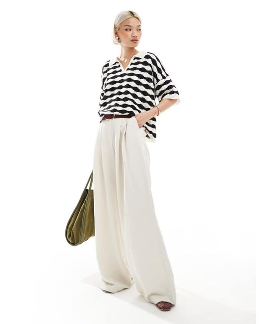 ASOS White Knitted Stitch Relaxed Polo Top