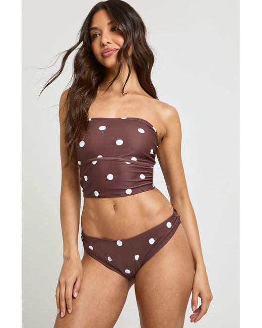 Boohoo Brown Polka Dot Tankini Bikini Top And High Leg Bottom