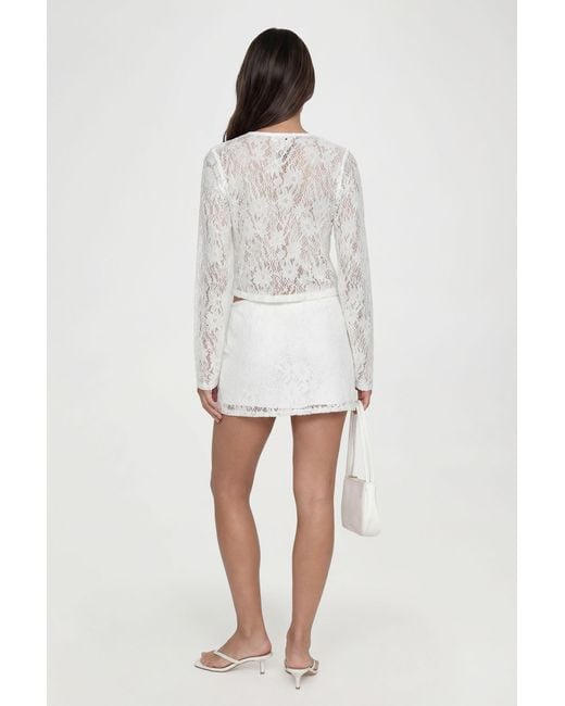 Boohoo White Tall Crochet Long Sleeve And Mini Skirt Co Ord
