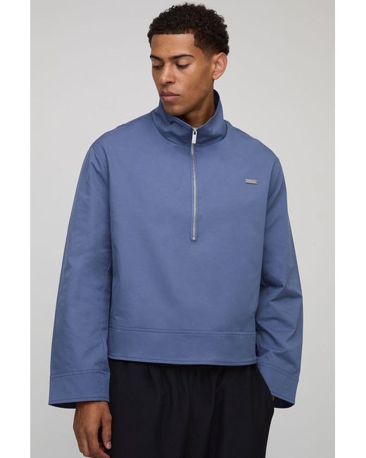 BoohooMAN Blue Oversized Boxy Fit Quarter Zip Collared Mac for men