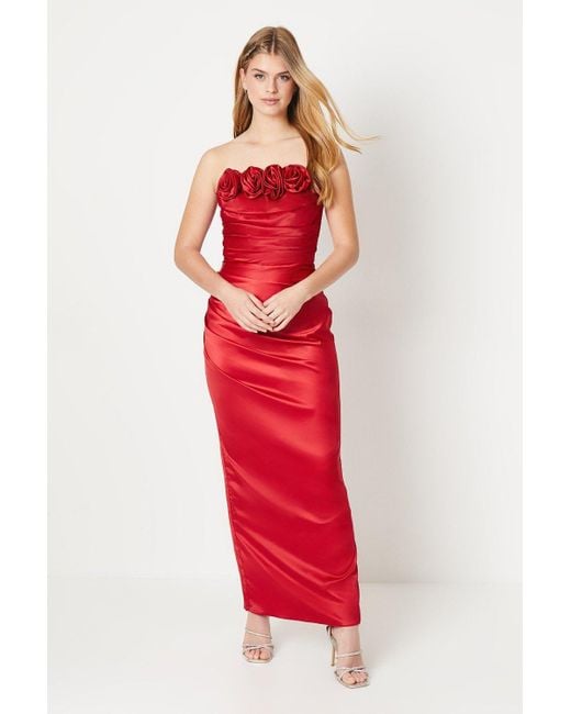 Debut London Red By Coast Satin Corset Bodice Drape Prom Dress