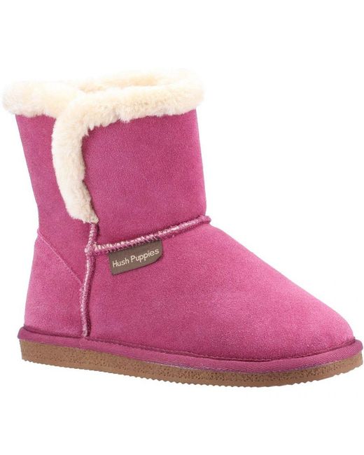 Hush Puppies Pink Ladies Ashleigh Suede Slipper Boots ()