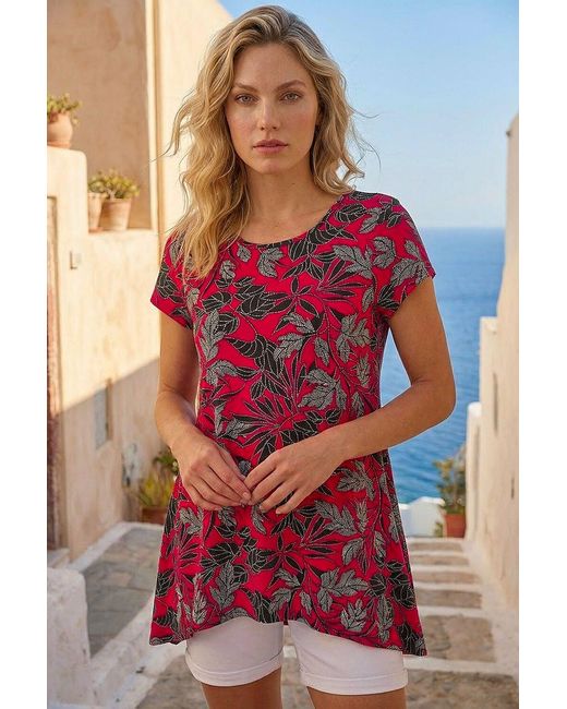 Roman Red Floral Print Hanky Hem Top