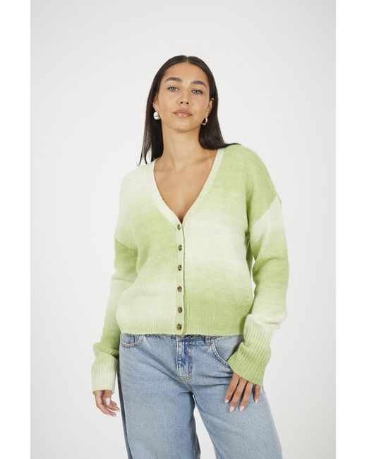 Brave Soul Green Button Through Space Dye Cardigan