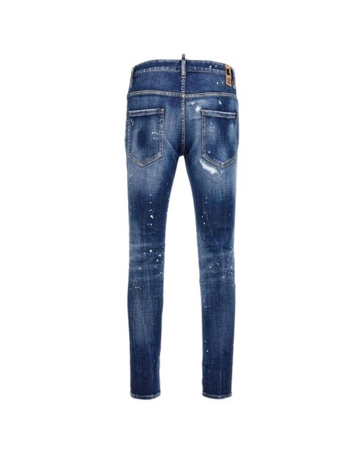 DSquared² Blue Super Twinky Jean Reinforced Worn Denim Wash Jeans Cotton for men