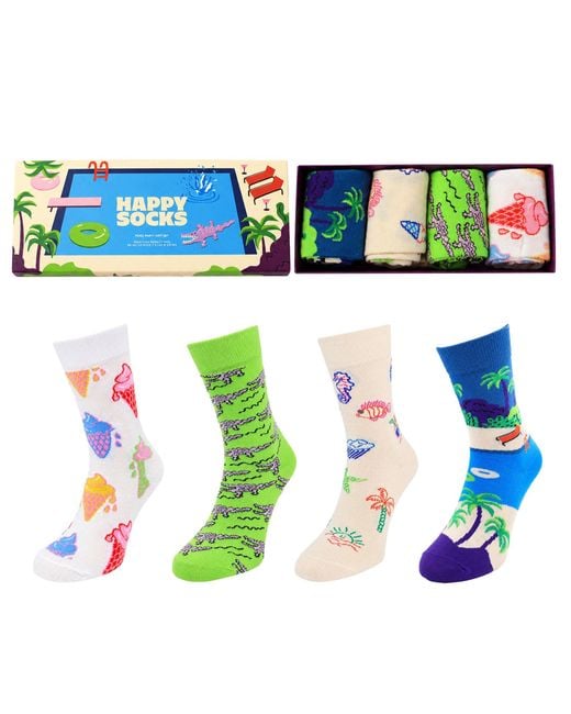 Happy Socks Blue 4-Pack Pool Party Gift Set Cotton for men
