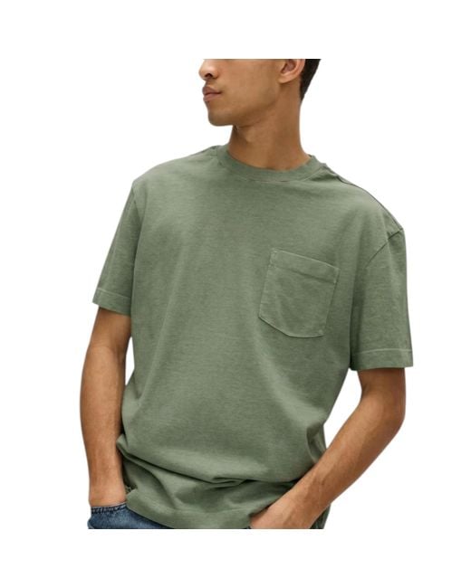 Marks & Spencer Green M&S T Shirts Relax Fit Short Sleeve Pure Cotton Garment Dyed Oversized Top for men