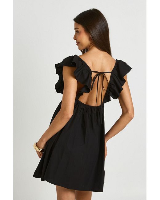 Boohoo Black Ruffle Shoulder Open Back Mini Dress