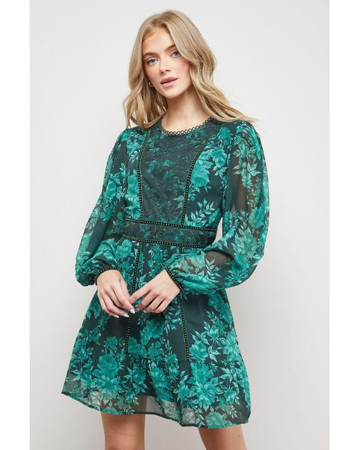 Oasis Velvet Stud Trim Mini Dress in Green | Lyst UK