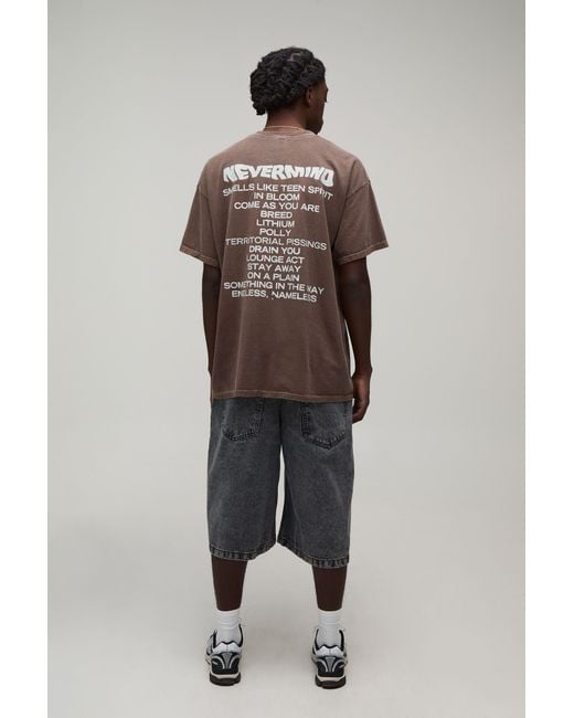 BoohooMAN Brown Oversized Nirvana Acid Wash License Print T-Shirt for men