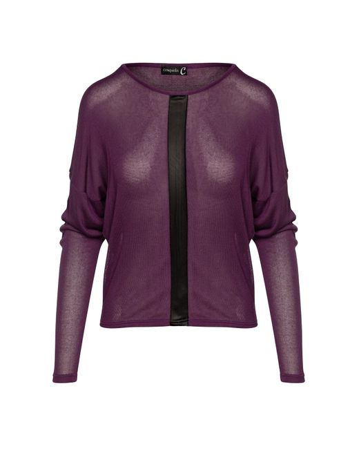 Conquista Purple Mauve Batwing Top With Faux Leather Detail