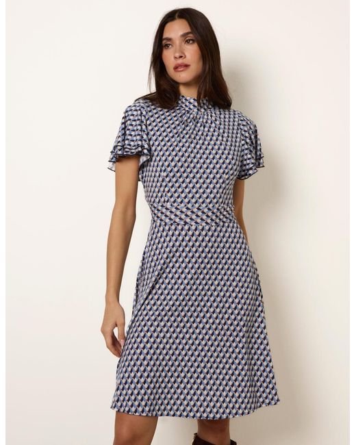 Blue Vanilla Natural High Neck Angel Sleeve Mini Dress