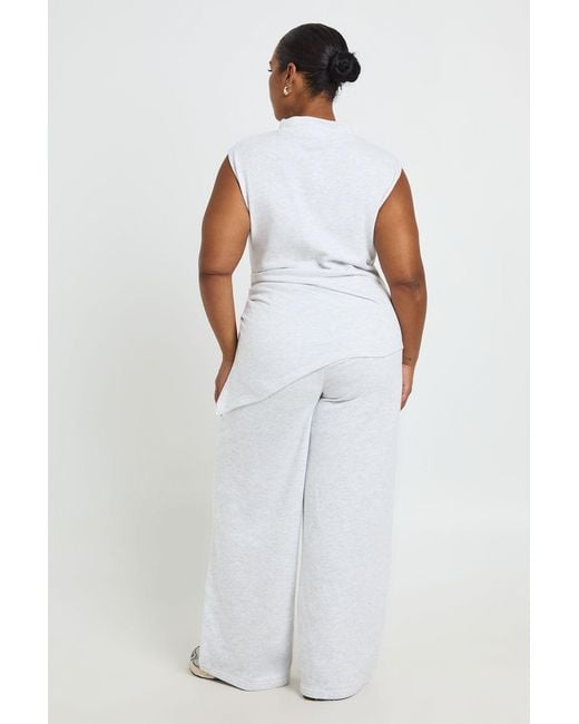 Boohoo White Plus Asym Hem Ruched Waist Top