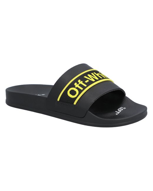 Off-White c/o Virgil Abloh Black Logo-Print Leather Slip-On Sandals for men