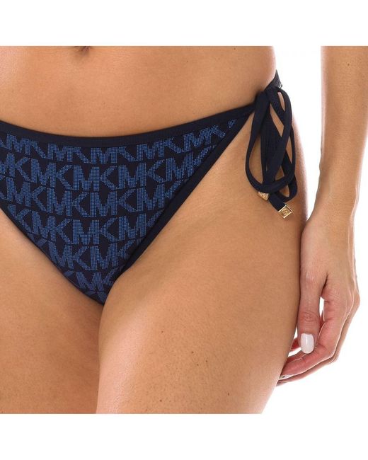 Michael Kors Blue Signature Logo String Bikini Bottoms