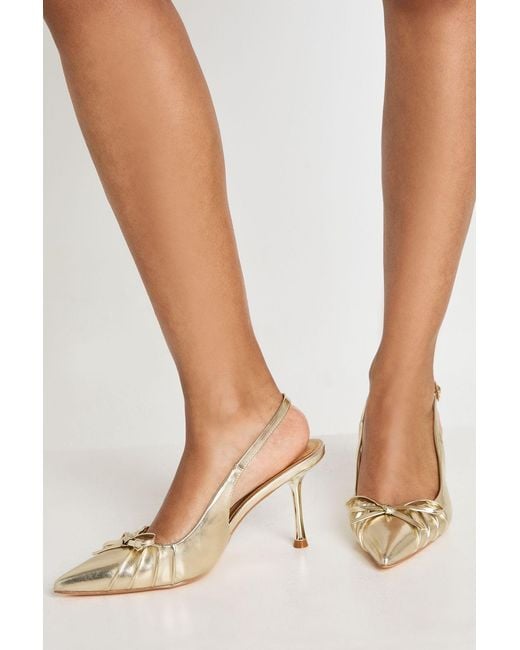 Boohoo Metallic Wide Fit Bow Detail Slingback Heels