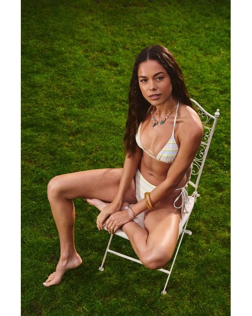 Boohoo Green Striped Triangle Bikini Top And Tie Side Bottoms Set