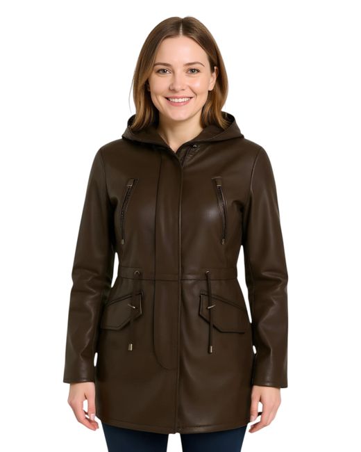Infinity Leather Brown Hooded Parka Jacket-Cairns Lamb Leather