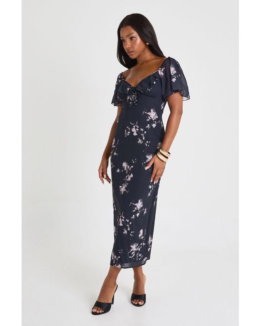 Boohoo Blue Floral Angel Sleeve Midaxi Dress