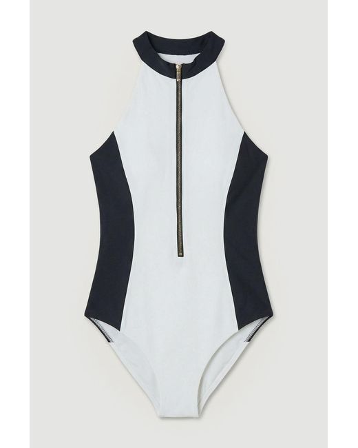 Karen Millen White Racer Back Swimsuit With Zip