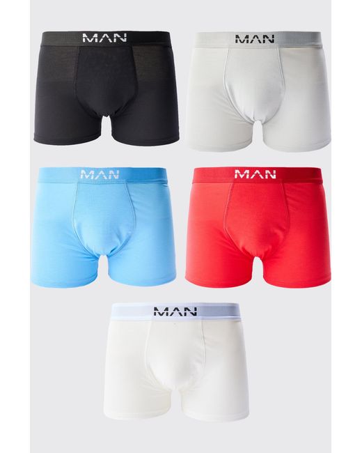 BoohooMAN Red 5 Pack Mixed Colour Trunks for men
