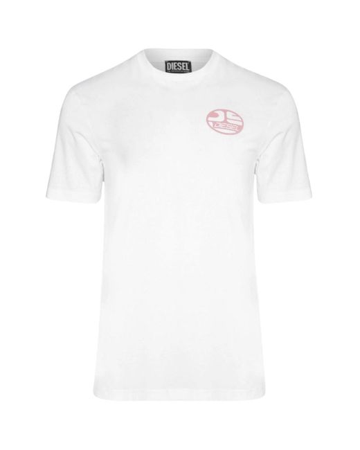 DIESEL White Oval Logo Crew Neck T-Shirt for men