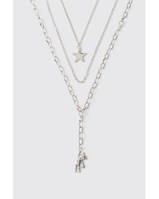 BoohooMAN Blue Bear Layered Charm Zinc for men
