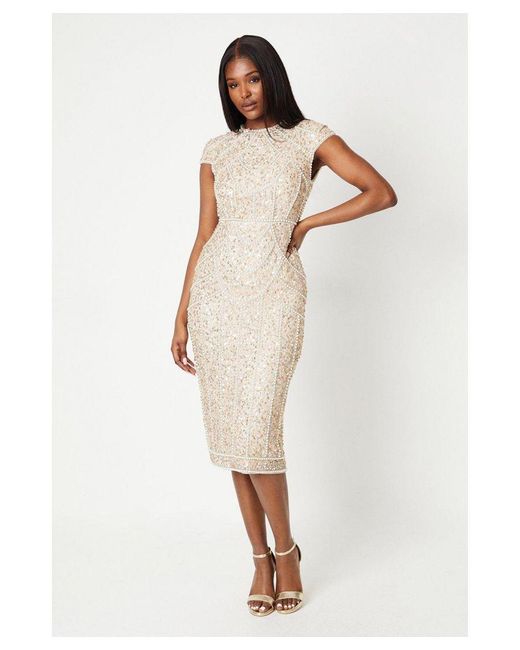 Coast White Cap Sleeve Pearl Embellished Pencil Dress