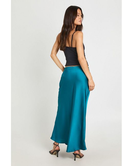Boohoo Blue Tall Satin Slip Midaxi Skirt