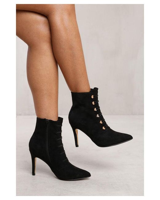 Where's That From Black Wheres 'Leane' Pointed Toe Mid Heel Ankle Boots With Buttons