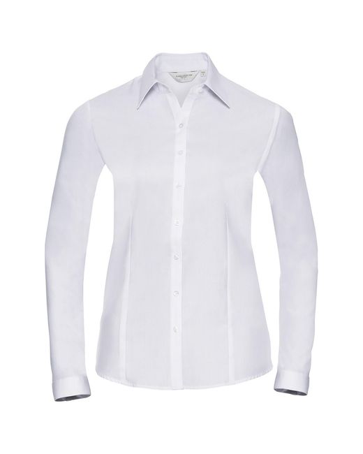 Russell White Collection /Ladies Herringbone Long-Sleeved Shirt