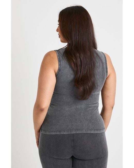 Boohoo Gray Plus Sleeveless Button Down Acid Wash Top