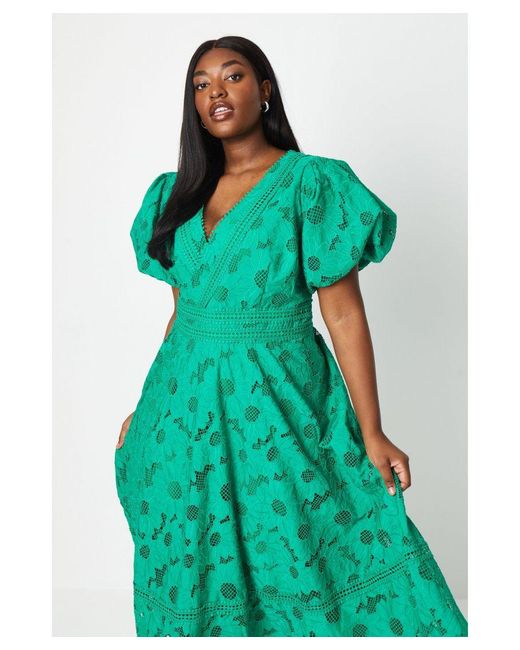 Coast Plus Lace Midi Dress With Puff Sleeve in Green Lyst UK