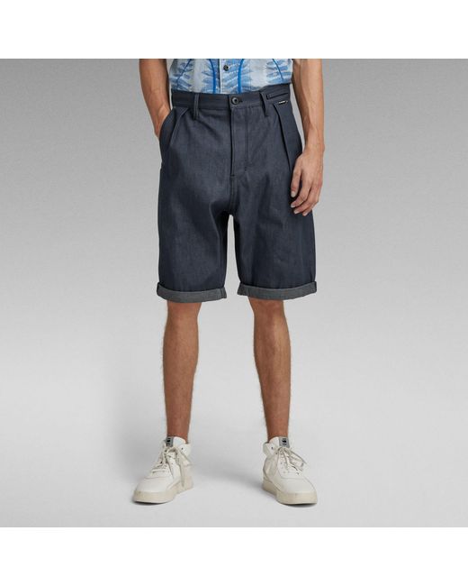 G-Star RAW Blue G-Star Raw Pleated Relaxed Chino Shorts for men