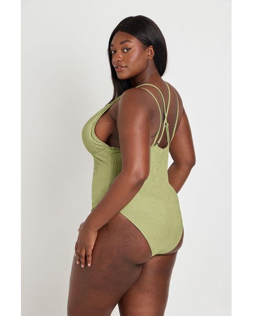 Boohoo Green Plus Textured Plunge Swimsuit