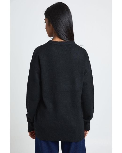 Boohoo Blue Knitted Longline Crew Neck Jumper
