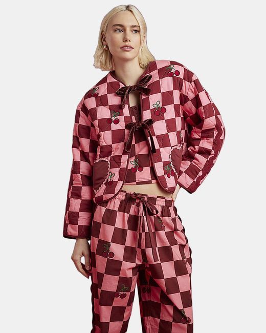River Island Red Cherry Jacket Nephthys Checkerboard Cotton