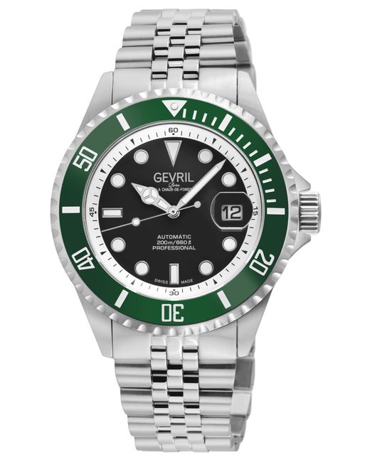 Gevril Gray Wall Street Swiss Automatic Watch, Ss Case, Bezel, Enamel Dial, Ss Satin And Polished Bracelet for men